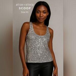Alice + Olivia ❤️ SCOOP Women’s Silver Sequin Tank Top XS